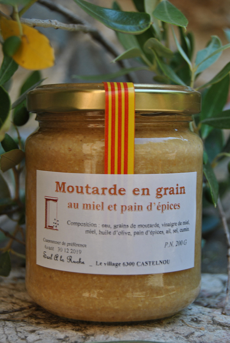 MOUTARDE EN GRAIN AU MIEL ET PAIN EPICES 200g